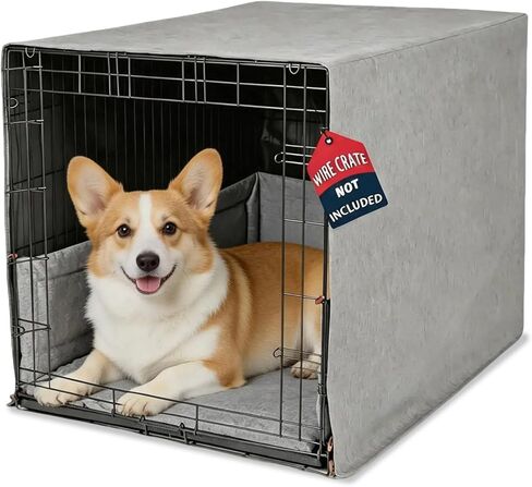 3-Piece Waterproof Dog Crate Cover Set with Kennel Cover, Bed Mat & Bumper Pad - Washable Pet Crate Accessories Fit for 24 Inch Dog Cages (24", Gray) in Saudi Arabia