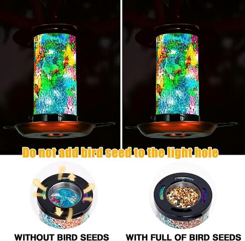 Ottsuls Mosaic Solar Bird Feeder for Outdoors Hanging, Waterproof Lantern Shape with S-Hook & 4 LED Lights, Garden Decor for Lawn, Patio, Balcony, Yard - Unique Gifts for Bird Lovers in Saudi Arabia