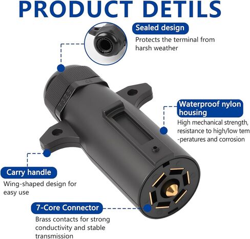 Rv 7 Pin Trailer Plug with Ip68 Waterproof Seal, Detachable Rv-Style 7 Pin Trailer Connector, Designed for Maintaining Equipment Trailers and Long - Distance Trips Rvs Owner to Repairs and Upgrades in Saudi Arabia