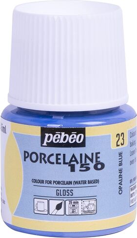 طلاء سيراميك Pebeo Porcelaine 150 - دهانات ملونة عالية اللمعان تعتمد على الماء للبورسلين، لوازم فنية ممتازة، غير سامة وآمنة للحرارة، زجاجة 45 مل، أزرق أوباليني in Kuwait