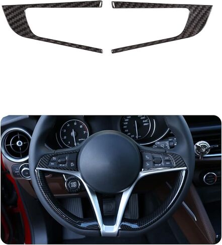 TOYCIDFG Steering Wheel Cover Trim Compatible with Alfa Romeo Giulia 2017 2018 2019 Carbon Fiber Interior Decoration Accessories in Saudi Arabia