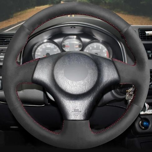 HATHWAY Car Steering Wheel Cover, Black Leather, 14.75 inches, Red in Saudi Arabia