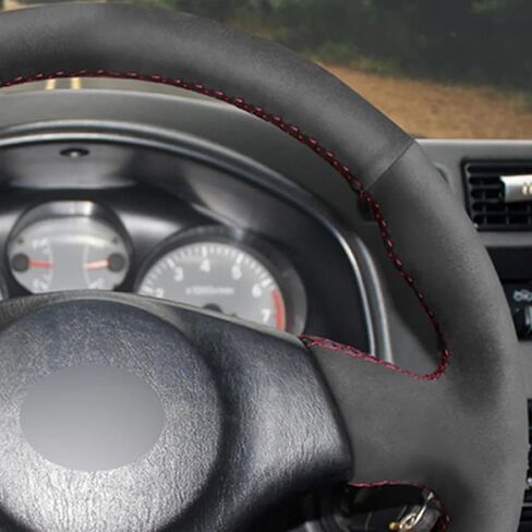 HATHWAY Car Steering Wheel Cover, Black Leather, 14.75 inches, Red in Saudi Arabia
