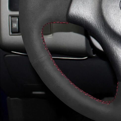 HATHWAY Car Steering Wheel Cover, Black Leather, 14.75 inches, Red in Saudi Arabia
