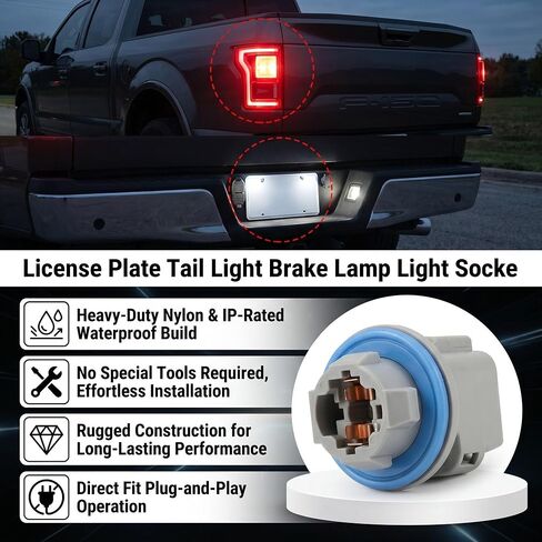 License Plate Tail Light Brake Lamp Light Socket Compatible with Ford F150 2004-2021, Replacement for Ford F250 F350 Super Duty, Focus, Explorer, Ranger, Replaces F81Z13411AA, AL8Z13411B (2PCS) in Kuwait