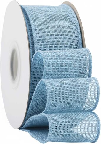Light Blue Burlap Wired Edge Ribbon, 2.5 Inches Wide x 10 Yards Long, Jute Ribbon for Crafting Big Bows, Wreaths, Christmas Tree Decorations, Outdoor Holiday Displays, DIY Projects and Home Decor in Saudi Arabia