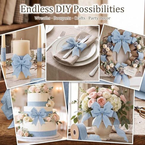 Light Blue Burlap Wired Edge Ribbon, 2.5 Inches Wide x 10 Yards Long, Jute Ribbon for Crafting Big Bows, Wreaths, Christmas Tree Decorations, Outdoor Holiday Displays, DIY Projects and Home Decor in Saudi Arabia