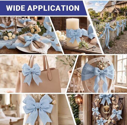 Light Blue Burlap Wired Edge Ribbon, 2.5 Inches Wide x 10 Yards Long, Jute Ribbon for Crafting Big Bows, Wreaths, Christmas Tree Decorations, Outdoor Holiday Displays, DIY Projects and Home Decor in Saudi Arabia