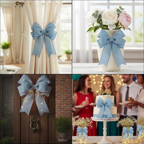 Light Blue Burlap Wired Edge Ribbon, 2.5 Inches Wide x 10 Yards Long, Jute Ribbon for Crafting Big Bows, Wreaths, Christmas Tree Decorations, Outdoor Holiday Displays, DIY Projects and Home Decor in Saudi Arabia