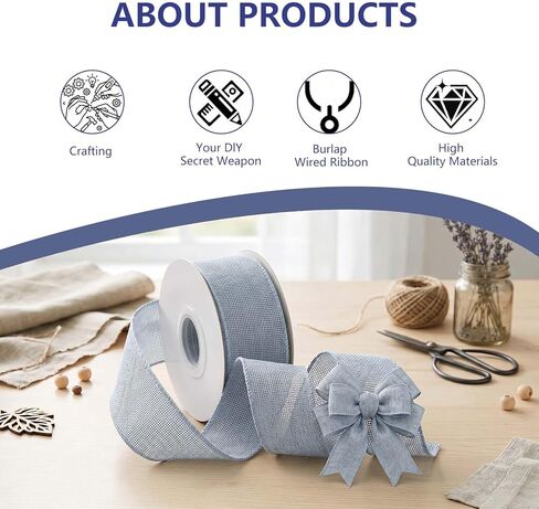 Light Blue Burlap Wired Edge Ribbon, 2.5 Inches Wide x 10 Yards Long, Jute Ribbon for Crafting Big Bows, Wreaths, Christmas Tree Decorations, Outdoor Holiday Displays, DIY Projects and Home Decor in Saudi Arabia