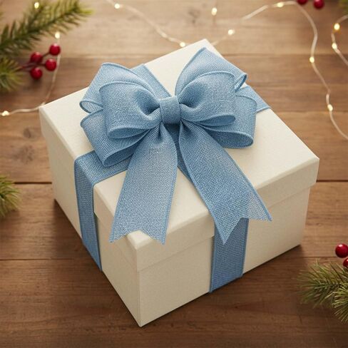 Light Blue Burlap Wired Edge Ribbon, 2.5 Inches Wide x 10 Yards Long, Jute Ribbon for Crafting Big Bows, Wreaths, Christmas Tree Decorations, Outdoor Holiday Displays, DIY Projects and Home Decor in Saudi Arabia