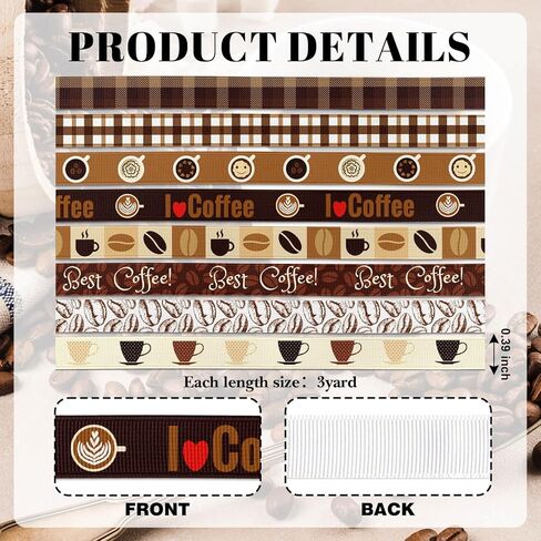 Coffee Ribbon 8 Pack 24 Yards, 3/8 Inch Brown Grosgrain Ribbon for Gift Wrapping Hair Bows DIY Crafts, Coffee Bean Plaid Thin Craft Set in Saudi Arabia