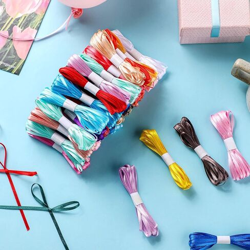 GliCraft 60 Rolls 1/8 Inch Ribbon 360 Yards, Solid Satin Ribbon Set for Crafts DIY Decoration Sewing Scrapbooking Invitation Card Hair Bow Wrapping Tags, 6 Yards x 30 Colors in Saudi Arabia