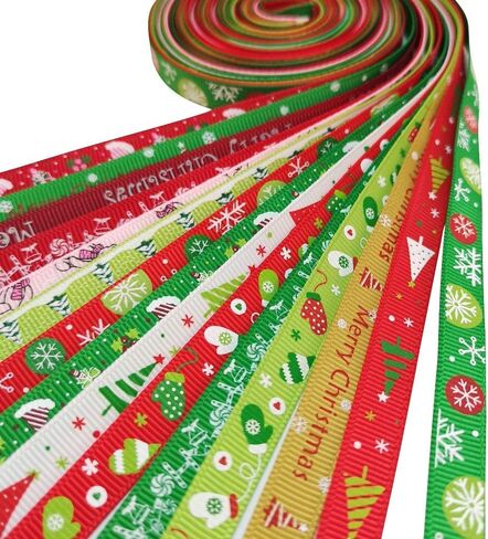 15 ياردة 3/8 "(10 مللي متر) Grosgrain الشريط عيد ميلاد سعيد شرائط ثلج سانتا كلوز Jinglebell سانتا شجرة ندفة الثلج الحرفية لتقوم بها بنفسك التعبئة الشعر in Kuwait