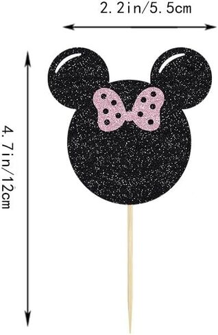 30Pcs Black and Pink Mouse Cupcake Toppers Bow Birthday Baby Shower Girl Birthday Party Cake Decorations Supplies in Saudi Arabia