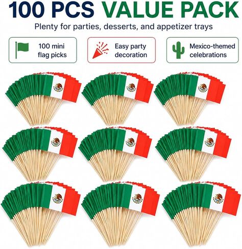 100 Pcs Mexico Flag Toothpicks, Cocktail Picks Mini Stick, Cupcake Toppers Flag Picks, Mini Flags on Sticks for World Cup, Country Pick Party Decoration for Cupcakes, Cocktails, Food in Saudi Arabia