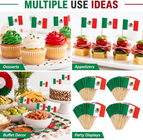 100 Pcs Mexico Flag Toothpicks, Cocktail Picks Mini Stick, Cupcake Toppers Flag Picks, Mini Flags on Sticks for World Cup, Country Pick Party Decoration for Cupcakes, Cocktails, Food in Saudi Arabia