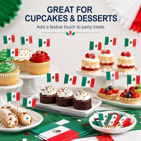 100 Pcs Mexico Flag Toothpicks, Cocktail Picks Mini Stick, Cupcake Toppers Flag Picks, Mini Flags on Sticks for World Cup, Country Pick Party Decoration for Cupcakes, Cocktails, Food in Saudi Arabia