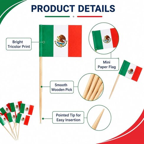 100 Pcs Mexico Flag Toothpicks, Cocktail Picks Mini Stick, Cupcake Toppers Flag Picks, Mini Flags on Sticks for World Cup, Country Pick Party Decoration for Cupcakes, Cocktails, Food in Saudi Arabia