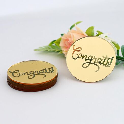 24 Pieces Gold Mirror Acrylic Graduation Cupcake Toppers, Class of 2026, Congrats Grad, Round in Saudi Arabia