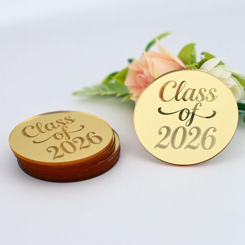 24 Pieces Gold Mirror Acrylic Graduation Cupcake Toppers, Class of 2026, Congrats Grad, Round in Saudi Arabia