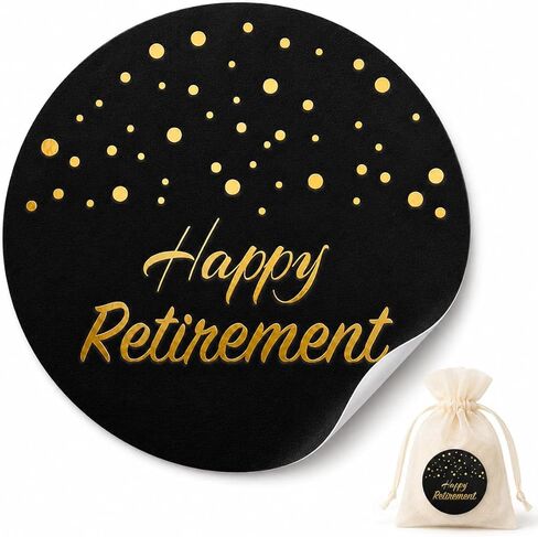 100 x Round Retirement Stickers for Party Favors, Black Gold Foil Happy Retirement Treat Bag Stickers, Elegant Retirement Gift Stickers for Retirement Party Favors and Decorations in Saudi Arabia