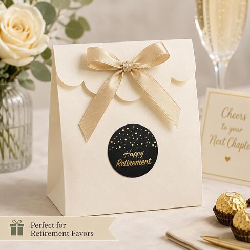 100 x Round Retirement Stickers for Party Favors, Black Gold Foil Happy Retirement Treat Bag Stickers, Elegant Retirement Gift Stickers for Retirement Party Favors and Decorations in Saudi Arabia