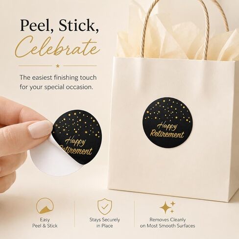 100 x Round Retirement Stickers for Party Favors, Black Gold Foil Happy Retirement Treat Bag Stickers, Elegant Retirement Gift Stickers for Retirement Party Favors and Decorations in Saudi Arabia