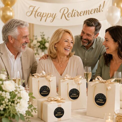 100 x Round Retirement Stickers for Party Favors, Black Gold Foil Happy Retirement Treat Bag Stickers, Elegant Retirement Gift Stickers for Retirement Party Favors and Decorations in Saudi Arabia
