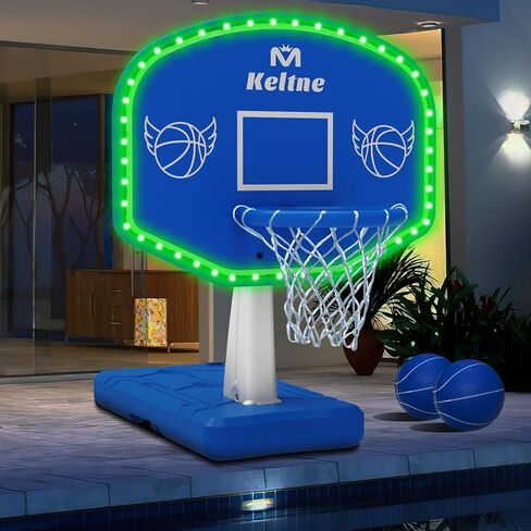 LED Pool Basketball Hoop, Solar Powered Poolside Basketball Hoop for Pool with Colorful Lights, Oversized Water Basketball Hoops with 2 Balls/Pump, Light Up Pool Games for Adults Teens. in Kuwait
