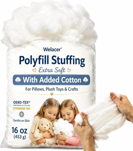 Welacer Added Cotton Polyfill Stuffing, 1.1lb/17.6oz Extra Soft Pillow Stuffing, Fluffy Fiber Fill for Cushions, Stuffed Animals, Crochet Toys, Crafts & Cloud Decor in Saudi Arabia