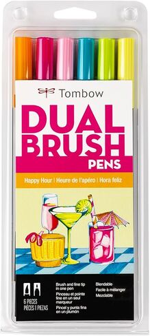 Tombow 56243 Dual Brush Pen Art Markers, Happy Hour, 6-Pack, Water-Based Ink, for Hand Lettering, Watercolor, Fine Art, Illustrations in Kuwait