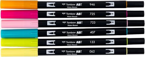 Tombow 56243 Dual Brush Pen Art Markers, Happy Hour, 6-Pack, Water-Based Ink, for Hand Lettering, Watercolor, Fine Art, Illustrations in Kuwait