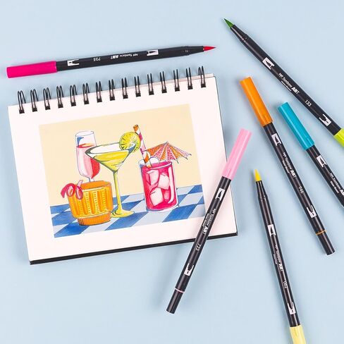 Tombow 56243 Dual Brush Pen Art Markers, Happy Hour, 6-Pack, Water-Based Ink, for Hand Lettering, Watercolor, Fine Art, Illustrations in Kuwait