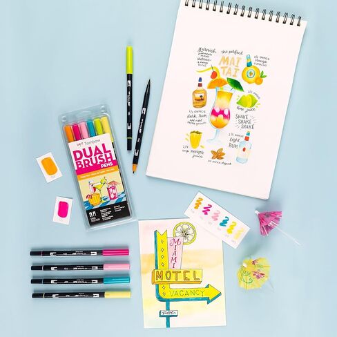 Tombow 56243 Dual Brush Pen Art Markers, Happy Hour, 6-Pack, Water-Based Ink, for Hand Lettering, Watercolor, Fine Art, Illustrations in Kuwait