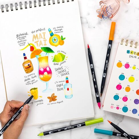 Tombow 56243 Dual Brush Pen Art Markers, Happy Hour, 6-Pack, Water-Based Ink, for Hand Lettering, Watercolor, Fine Art, Illustrations in Kuwait