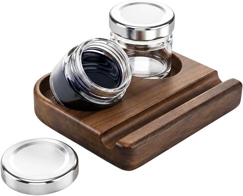 ZOOFOX Wooden Tilting Calligraphy Pen Holder, Brown Wood Ink Well for Dip Pen with Pen Rest and Two Empty Glass Ink Bottle Container, Calligraphy Oblique Nib Holder for Effortless Writing in Kuwait