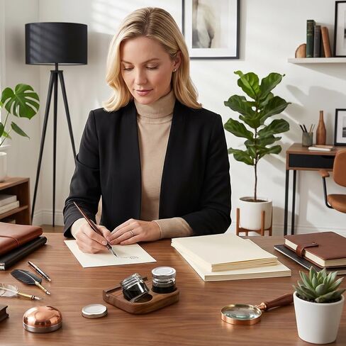 ZOOFOX Wooden Tilting Calligraphy Pen Holder, Brown Wood Ink Well for Dip Pen with Pen Rest and Two Empty Glass Ink Bottle Container, Calligraphy Oblique Nib Holder for Effortless Writing in Kuwait