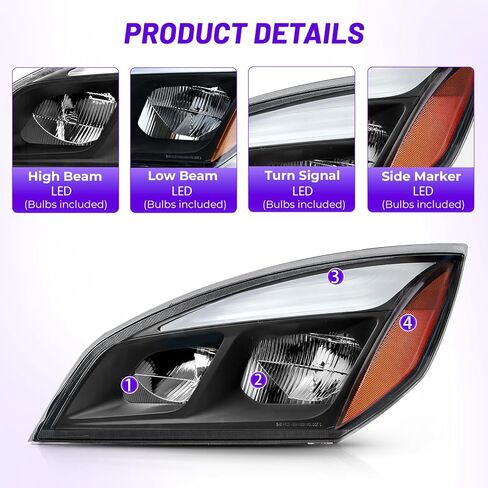 Led Headlights Compatible with 2018-2023 Cascadia Black Housing, Tailored for Elite Models (Driver Side (Left)) in Kuwait