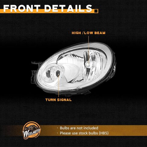 WEELMOTO Headlights Compatible with 2003 2004 2005 Dodge Neon, Headlight Assembly Replacement for 03 2004 05 Neon Pair Set Clear Lens Chrome Housing Driver and Passenger Side in Kuwait