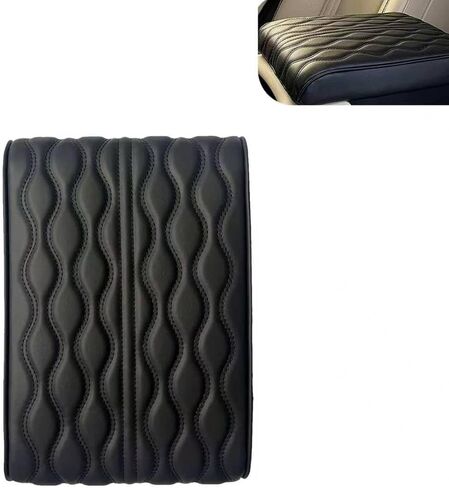 Wavy Quilted Car Armrest Cover, Premium Leather Auto Center Console Pad, Universal Armrest Cushion Protector for Car, Truck, Sedan, SUV, Anti-Scratch Soft Waterproof Console Cover (Black) in Saudi Arabia