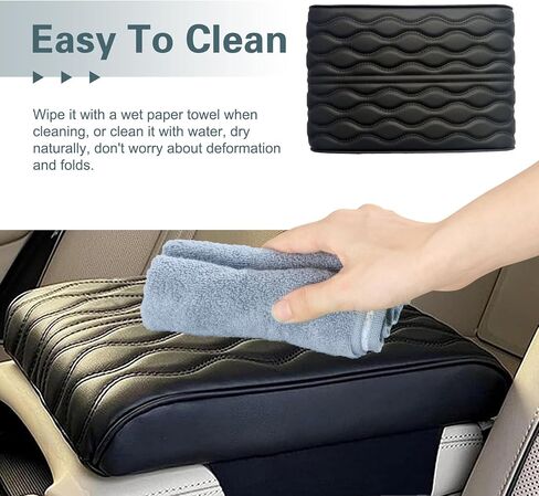 Wavy Quilted Car Armrest Cover, Premium Leather Auto Center Console Pad, Universal Armrest Cushion Protector for Car, Truck, Sedan, SUV, Anti-Scratch Soft Waterproof Console Cover (Black) in Saudi Arabia