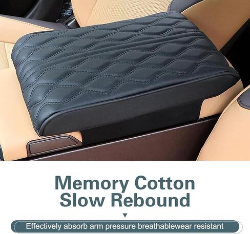Wavy Quilted Car Armrest Cover, Premium Leather Auto Center Console Pad, Universal Armrest Cushion Protector for Car, Truck, Sedan, SUV, Anti-Scratch Soft Waterproof Console Cover (Black) in Saudi Arabia