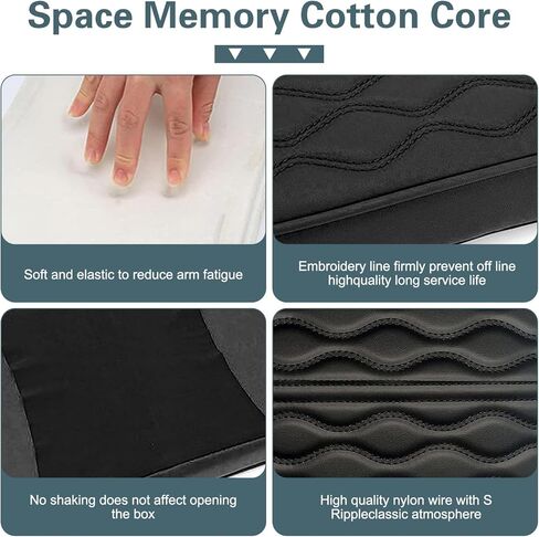 Wavy Quilted Car Armrest Cover, Premium Leather Auto Center Console Pad, Universal Armrest Cushion Protector for Car, Truck, Sedan, SUV, Anti-Scratch Soft Waterproof Console Cover (Black) in Saudi Arabia