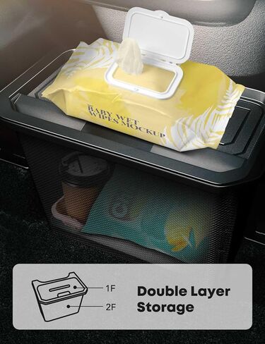 YHTAUTO Rear Center Console Organizer with Lid Fit for Tesla Model Y Trash Can 2020-2024, TPE 2nd Row Center Console Storage Box Tissue Holder Rear Middle Storage Bin in Saudi Arabia