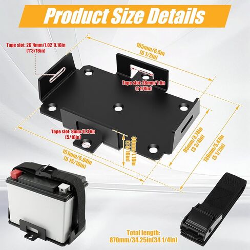 Small Battery Tray Fit 12V-6V / 6AH 7AH 8AH 9AH 12AH 15AH Batteries and More Adjustable Hold Down Strap Battery Mount Compatible with Boat, Kayak, Motorcycle, ATV, Generator, Jetski in Saudi Arabia