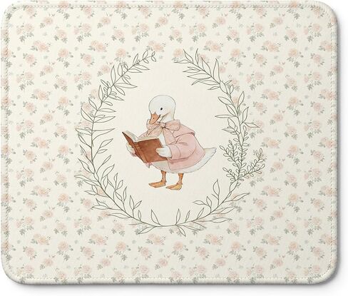 Vintage Pink Floral Goose Mouse Pad, Book Lover Goose Gifts, Cottagecore Cute Bookish Animal Mouse Pads for Wireless Mouses Computers Laptop Desk Mat, 9.5x8 Inch in Kuwait