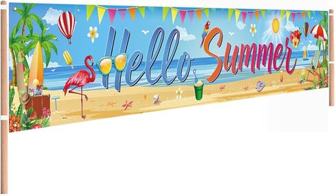 لافتة Hello Summer Beach، ديكورات الحفلات الصيفية في الهواء الطلق، علامة Luau لحمام السباحة الاستوائي للسياج، الشرفة، الفناء، المرآب، 118 × 20 بوصة in Kuwait