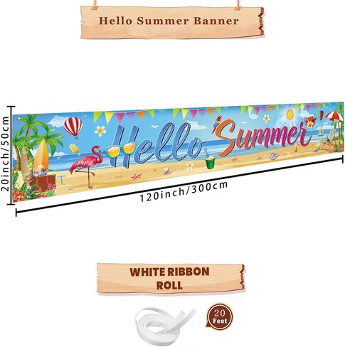 لافتة Hello Summer Beach، ديكورات الحفلات الصيفية في الهواء الطلق، علامة Luau لحمام السباحة الاستوائي للسياج، الشرفة، الفناء، المرآب، 118 × 20 بوصة in Kuwait