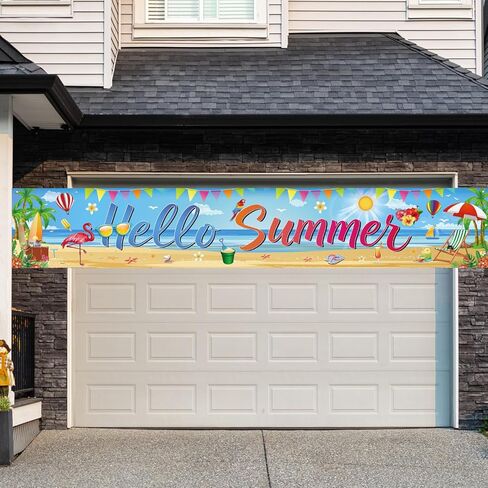 لافتة Hello Summer Beach، ديكورات الحفلات الصيفية في الهواء الطلق، علامة Luau لحمام السباحة الاستوائي للسياج، الشرفة، الفناء، المرآب، 118 × 20 بوصة in Kuwait